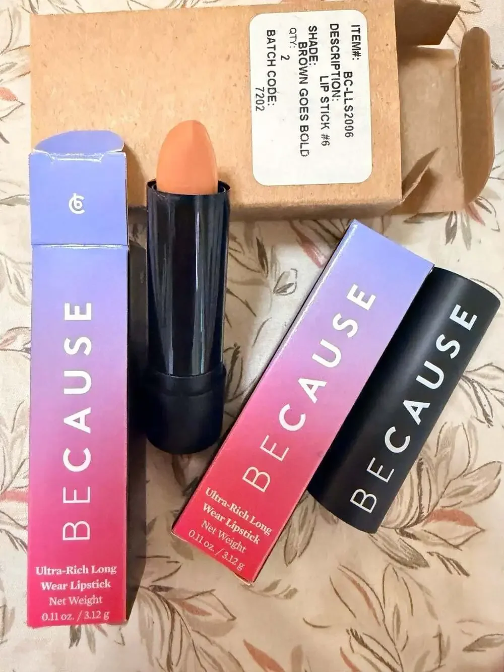 Set of 2 Because Ultra-Rich Long Wear Lipstick #6 Brown Goes Bold